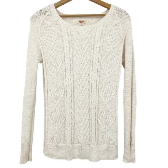 Mossimo Womens Cable Knit Sweater XS Cream Metallic Threading Long Sleeve Cotton - Picture 1 of 6